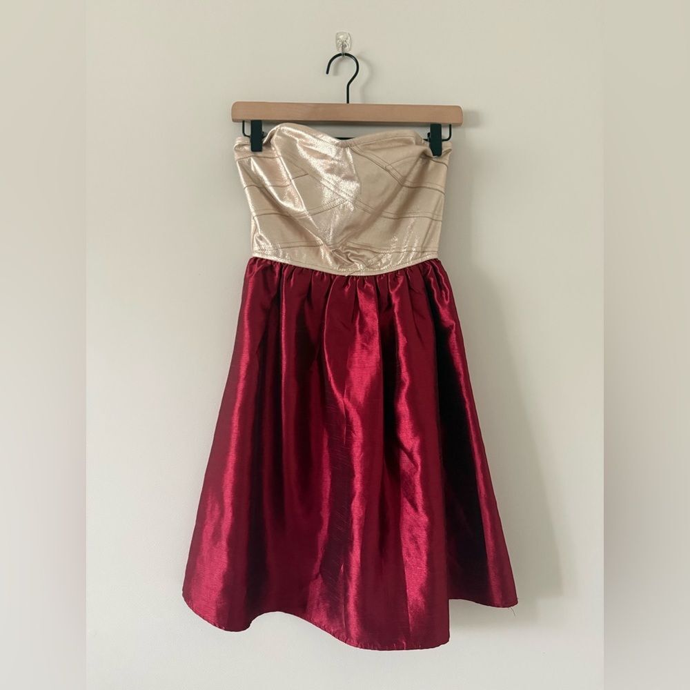 Hot & Delicious Strapless Gold and Red Mini Dress Size M